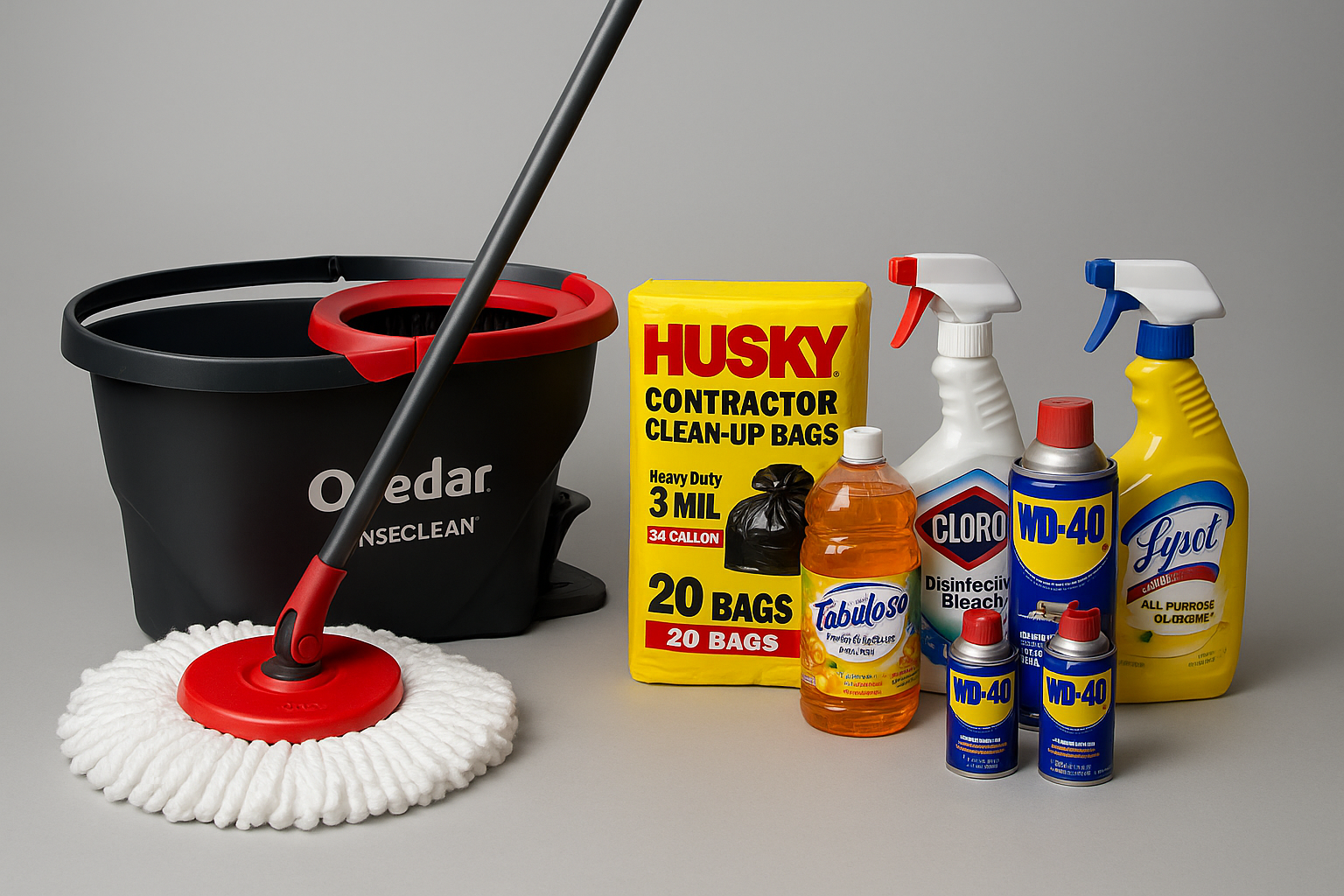 O-Cedar mops and Husky contractor bags